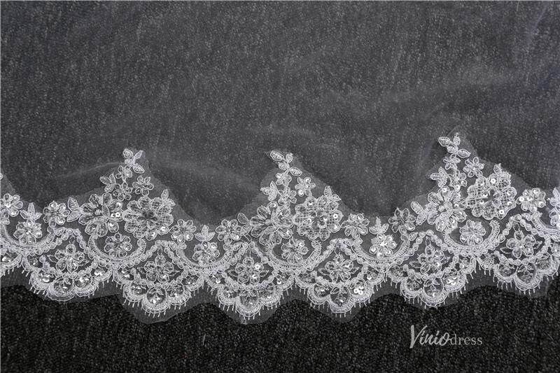 Vintage Lacy Tulle Cathedral Veil with Blusher Viniodress-Bridal Veil 2025 -Viniodress-Ivory-