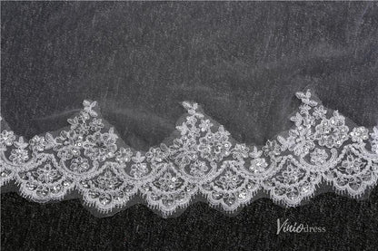 Vintage Lacy Tulle Cathedral Veil with Blusher Viniodress-Bridal Veil 2025 -Viniodress-Ivory-