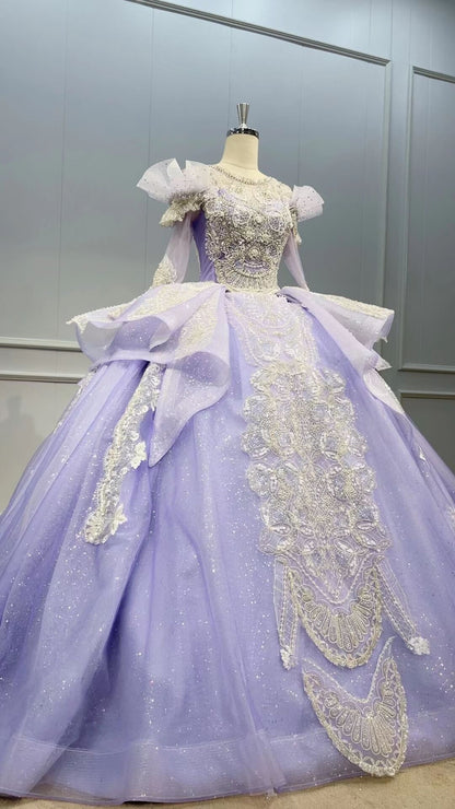 Vintage Lavender Wedding Gown Long Sleeve Debut Sweet 16 Dresses 51010-Quinceanera Dresses 2025 -Viniodress-Lavender-US 2-