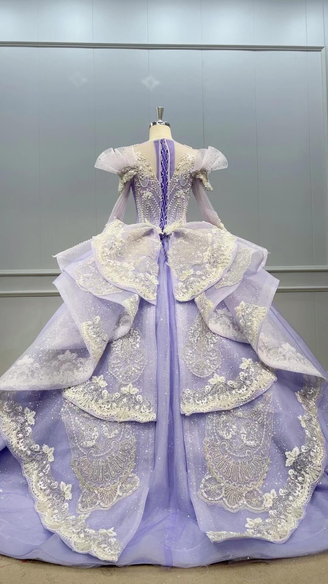 Vintage Lavender Wedding Gown Long Sleeve Debut Sweet 16 Dresses 51010-Quinceanera Dresses 2025 -Viniodress-Lavender-US 2-