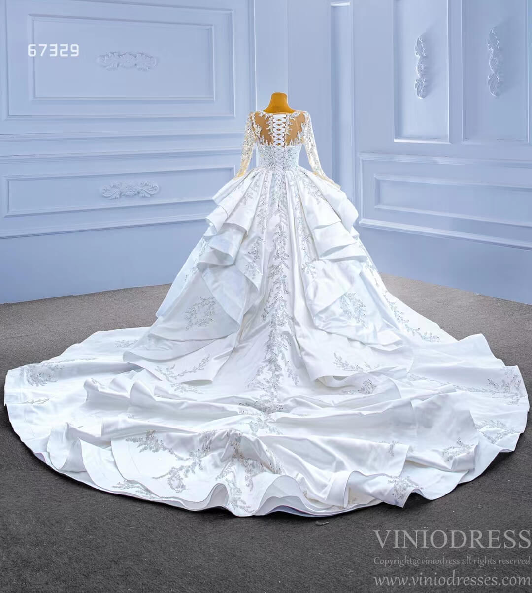 Vintage Layered Royal Wedding Dresses with Sleeves 67329 Viniodress Vintage Layered Royal Wedding Dresses with Sleeves 67329 Viniodress