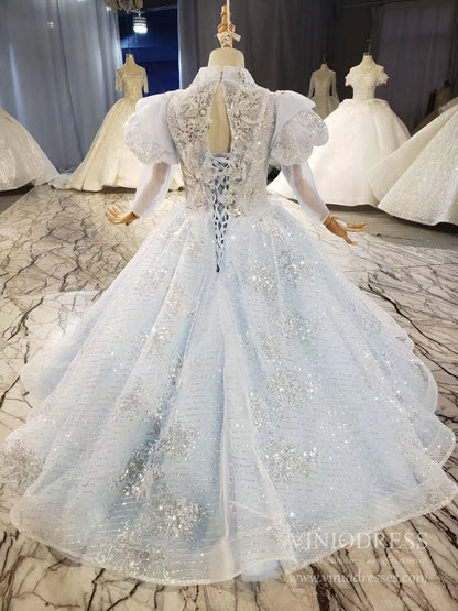 Vintage Light Blue Little Girls Princess Dress Ball Gowns KD1002-Pageant Dresses for Kids 2025 -Viniodress-Light Blue-Custom Size-