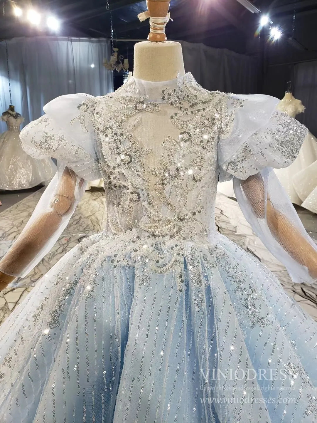 Vintage Light Blue Little Girls Princess Dress Ball Gowns KD1002-Pageant Dresses for Kids 2025 -Viniodress-Light Blue-Custom Size-