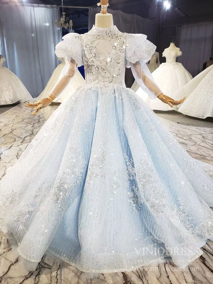 Vintage Light Blue Little Girls Princess Dress Ball Gowns KD1002-Pageant Dresses for Kids 2025 -Viniodress-Light Blue-Custom Size-