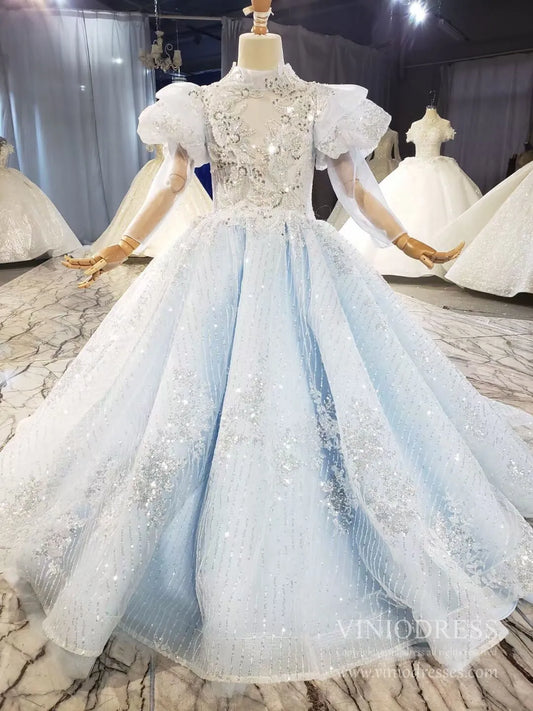 Vintage Light Blue Little Girls Princess Dress Ball Gowns KD1002-Pageant Dresses for Kids 2025 -Viniodress-Light Blue-Custom Size-