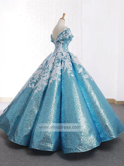 Vintage Light Blue Prom Dresses Off the Shoulder Quinceanera Dress 66667 viniodress-Quinceanera Dresses 2025 -Viniodress-Light Blue-US 2-Off the shoulder