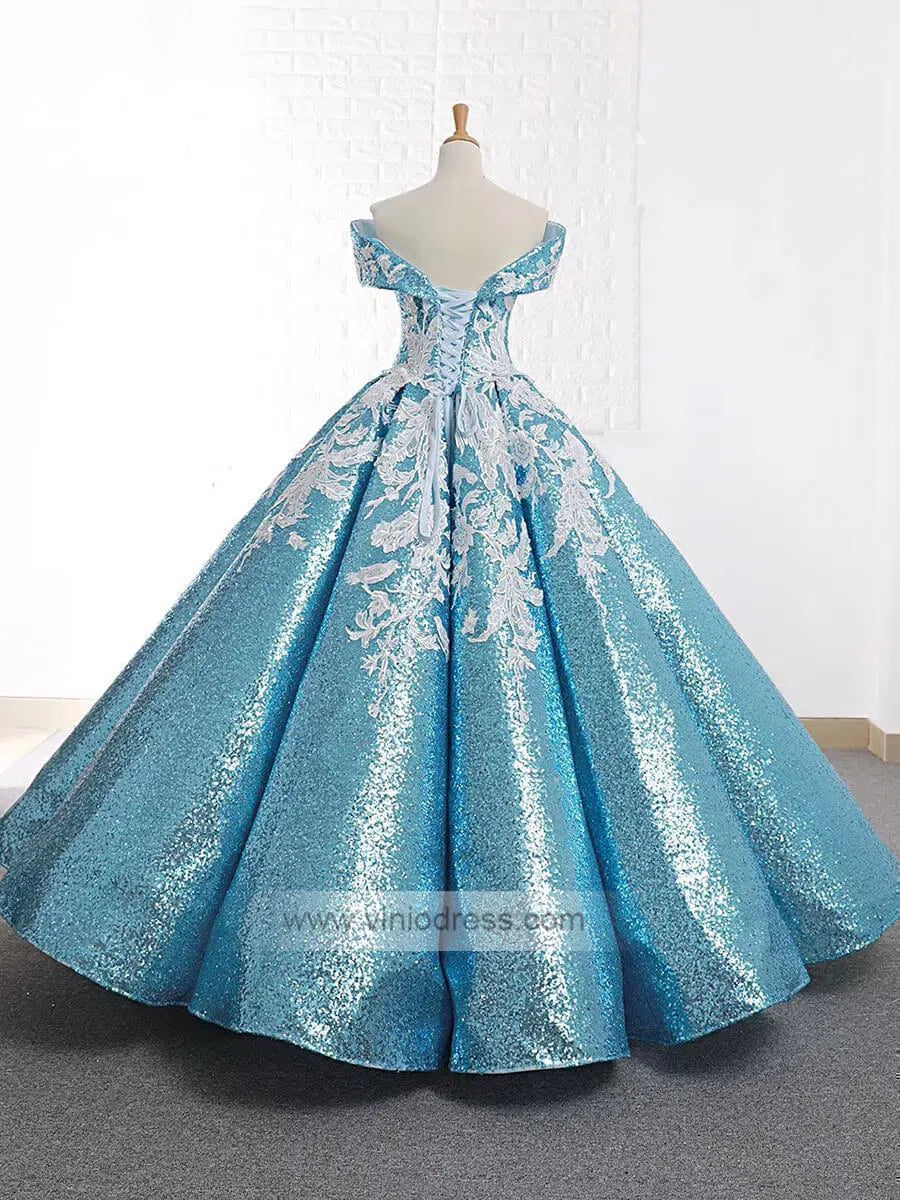 Vintage Light Blue Prom Dresses Off the Shoulder Quinceanera Dress 66667 viniodress-Quinceanera Dresses 2025 -Viniodress-Light Blue-US 2-Off the shoulder