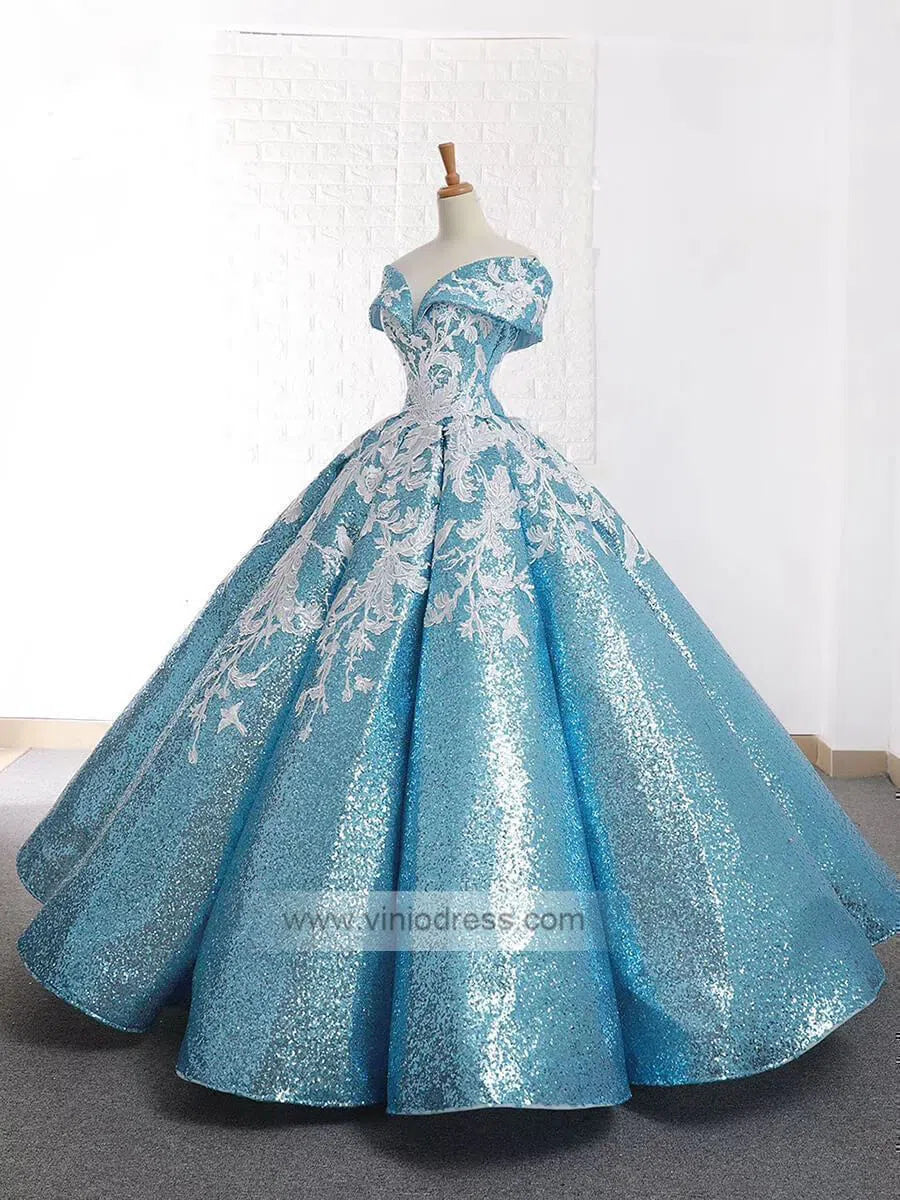 Vintage Light Blue Prom Dresses Off the Shoulder Quinceanera Dress 66667 viniodress-Quinceanera Dresses 2025 -Viniodress-Light Blue-US 2-Off the shoulder