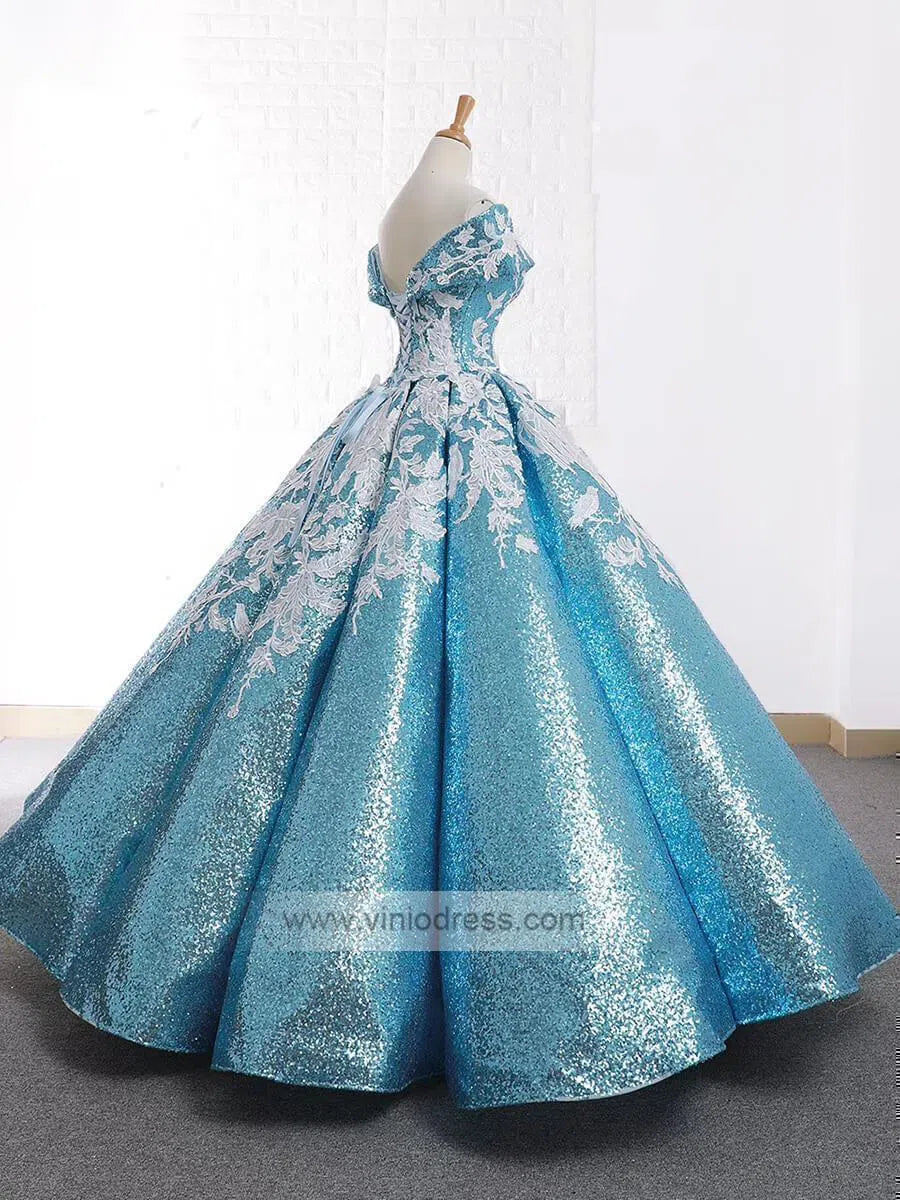 Vintage Light Blue Prom Dresses Off the Shoulder Quinceanera Dress 66667 viniodress-Quinceanera Dresses 2025 -Viniodress-Light Blue-US 2-Off the shoulder