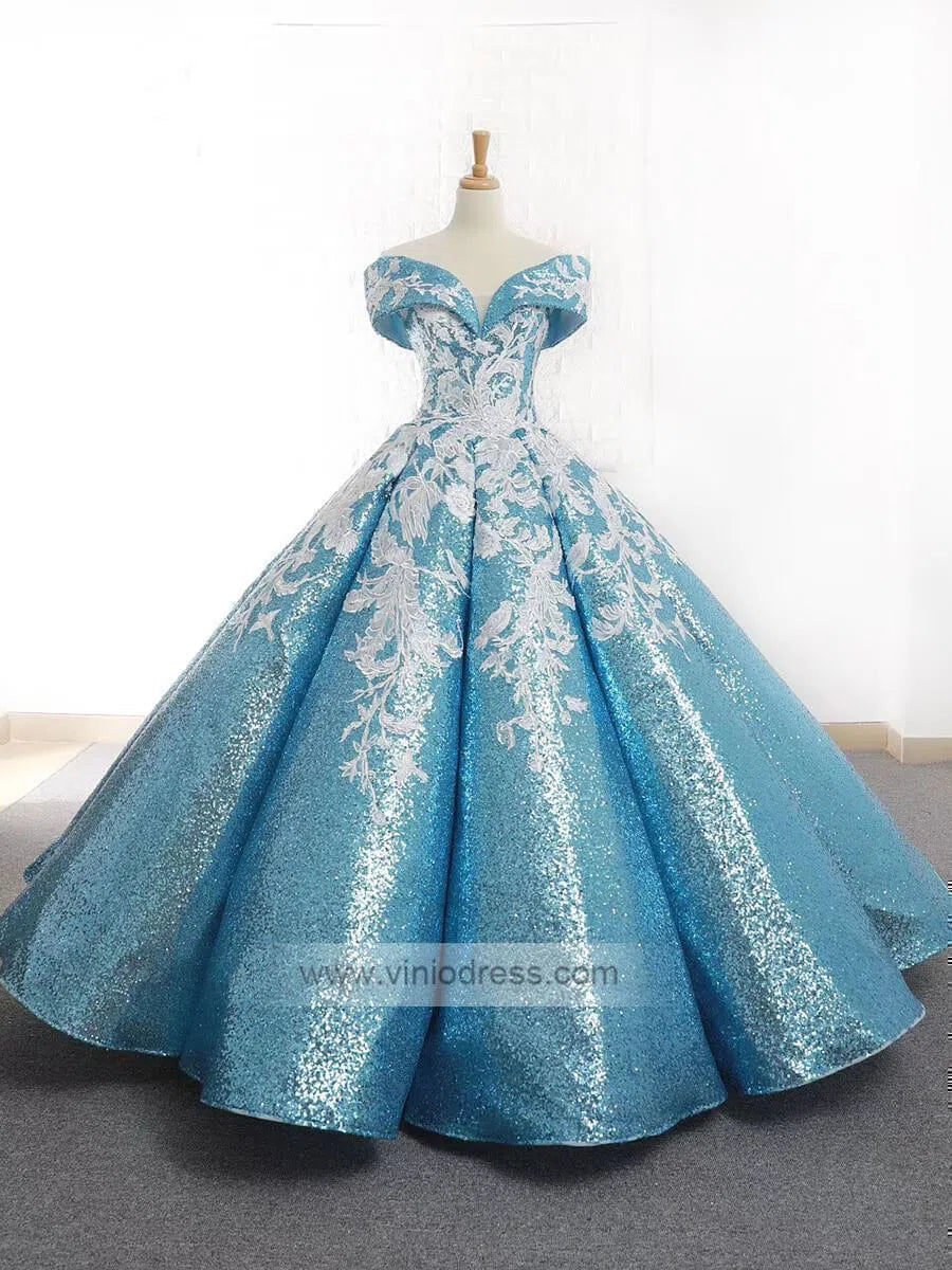 Vintage Light Blue Prom Dresses Off the Shoulder Quinceanera Dress 66667 viniodress-Quinceanera Dresses 2025 -Viniodress-Light Blue-US 2-Off the shoulder