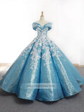 Vintage Light Blue Prom Dresses Off the Shoulder Quinceanera Dress 66667 viniodress