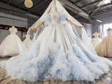 Vintage Light Blue Wedding Gown with Veil Princess Dress VW1584-wedding dresses-Viniodress-Viniodress