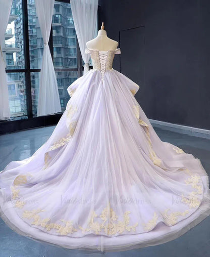 Vintage Lilac Princess Ball Gowns Gold Lace Quinceanera Dresses 66908 viniodress-prom dresses 2025 -Viniodress-Lilac-Custom Size-