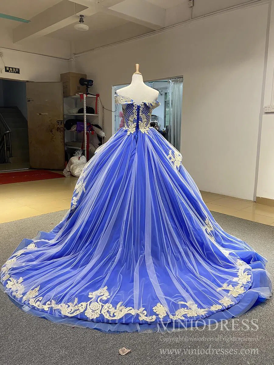Vintage Lilac Princess Ball Gowns Gold Lace Quinceanera Dresses 66908 –  Viniodress