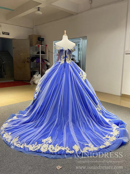 Vintage Lilac Princess Ball Gowns Gold Lace Quinceanera Dresses 66908 viniodress-prom dresses 2025 -Viniodress-Lilac-Custom Size-