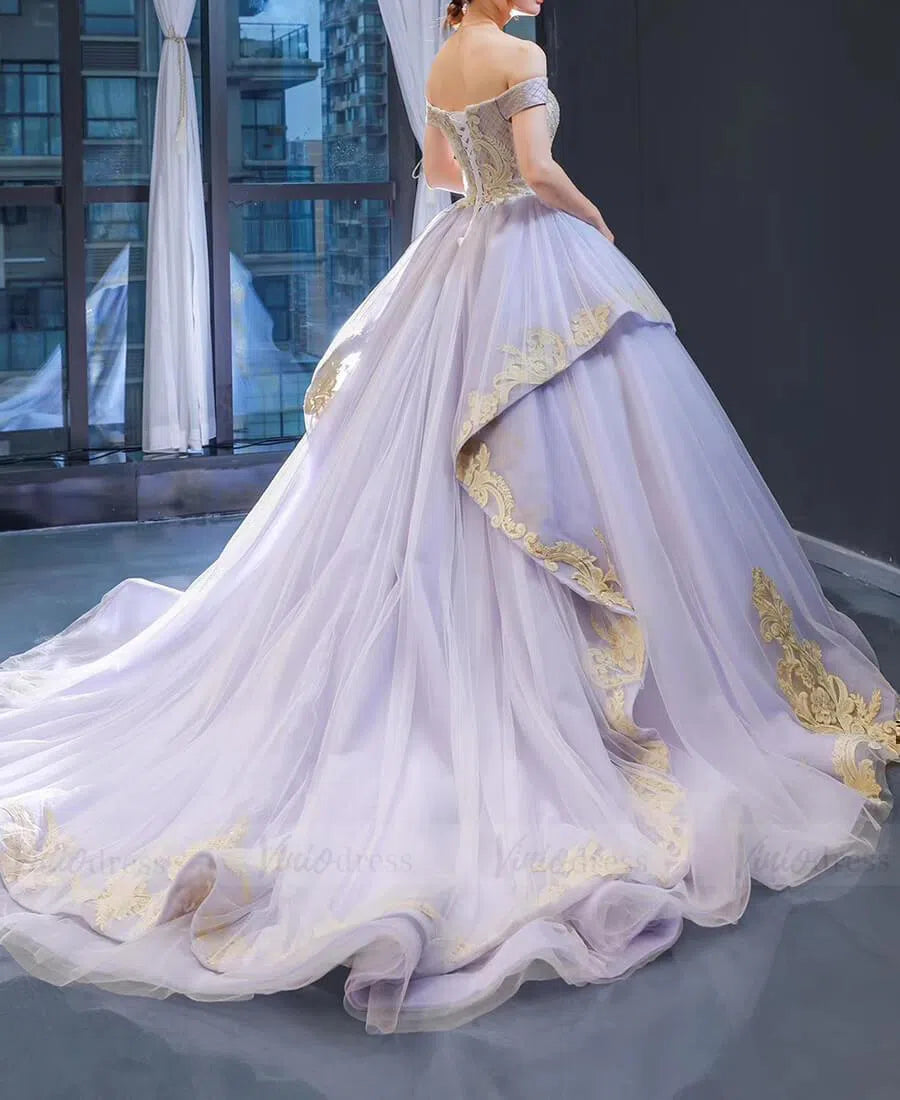 Vintage Lilac Princess Ball Gowns Gold Lace Quinceanera Dresses 66908 viniodress-prom dresses 2025 -Viniodress-Lilac-Custom Size-