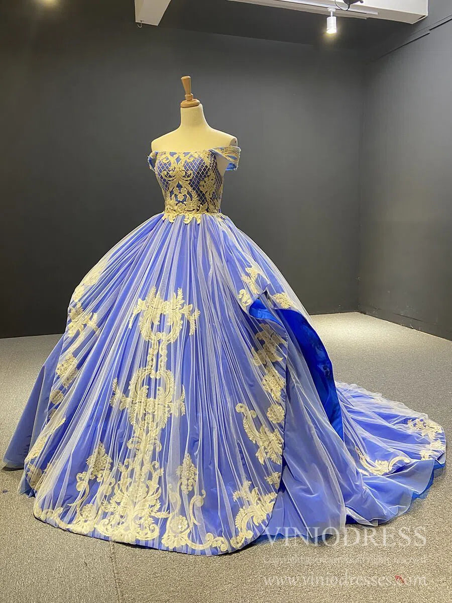 Vintage Lilac Princess Ball Gowns Gold Lace Quinceanera Dresses 66908 viniodress-prom dresses 2025 -Viniodress-Lilac-Custom Size-