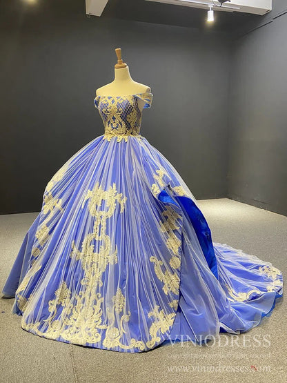 Vintage Lilac Princess Ball Gowns Gold Lace Quinceanera Dresses 66908 viniodress-prom dresses 2025 -Viniodress-Lilac-Custom Size-