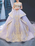 Vintage Lilac Princess Ball Gowns Gold Lace Quinceanera Dresses 66908 viniodress-prom dresses-Viniodress-Viniodress