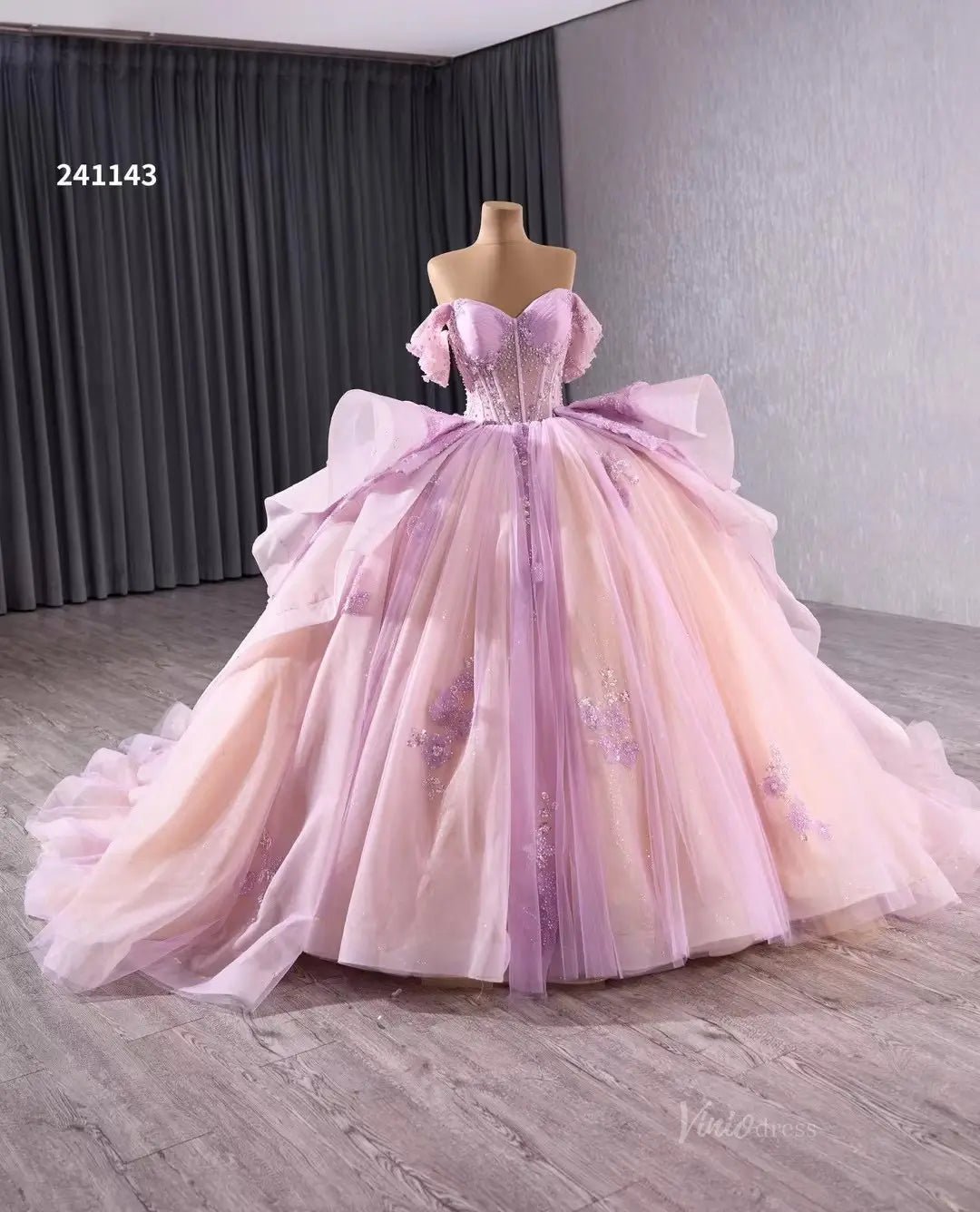 Vintage Lilac Wedding Dresses Detachable Overskirt Princess Quinceanera Dresses 241143-Quinceanera Dresses 2025 -Viniodress-Lilac-Custom Size-