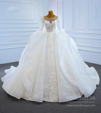 Vintage Long Sleeve Wedding Dresses Haute Couture Princess Wedding Gown 67220-wedding dresses 2025 -Viniodress-Ivory-Custom Size-