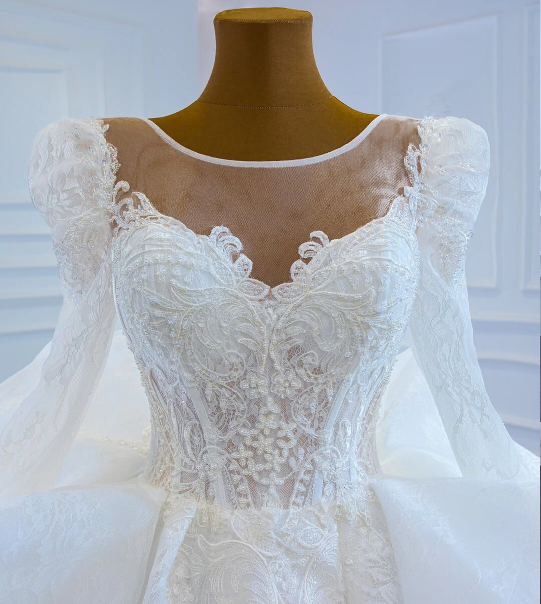 Vintage Long Sleeve Wedding Dresses Haute Couture Princess Wedding Gown 67220-wedding dresses 2025 -Viniodress-Ivory-Custom Size-