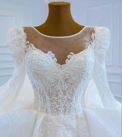 Vintage Long Sleeve Wedding Dresses Haute Couture Princess Wedding Gown 67220-wedding dresses 2025 -Viniodress-Ivory-Custom Size-