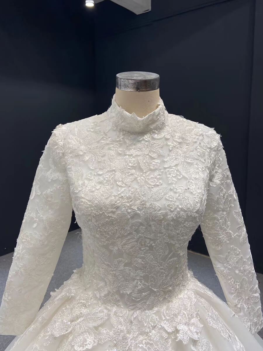 Vintage Long Sleeve White Muslim Wedding Dresses Lace Appliques VW1186B-wedding dresses 2025 -Viniodress-Ivory-Custom Size-