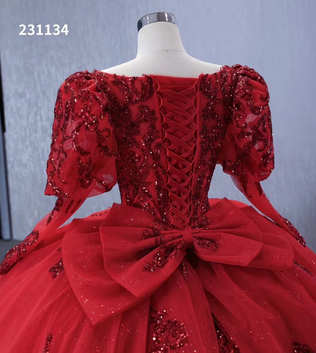 Vintage Luxury Red Wedding Dresses Sparkly Long Sleeve Ball Gown 231134-Quinceanera Dresses-Viniodress-Viniodress