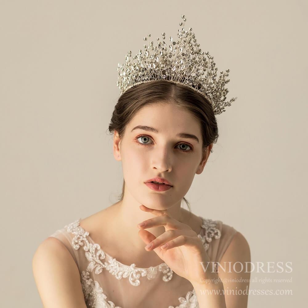 Vintage Luxury Silver Bridal Tiara Quinceanera Crown AC1231-Headpieces 2025 -Viniodress-Silver-