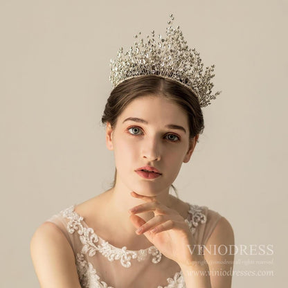 Vintage Luxury Silver Bridal Tiara Quinceanera Crown AC1231-Headpieces 2025 -Viniodress-Silver-