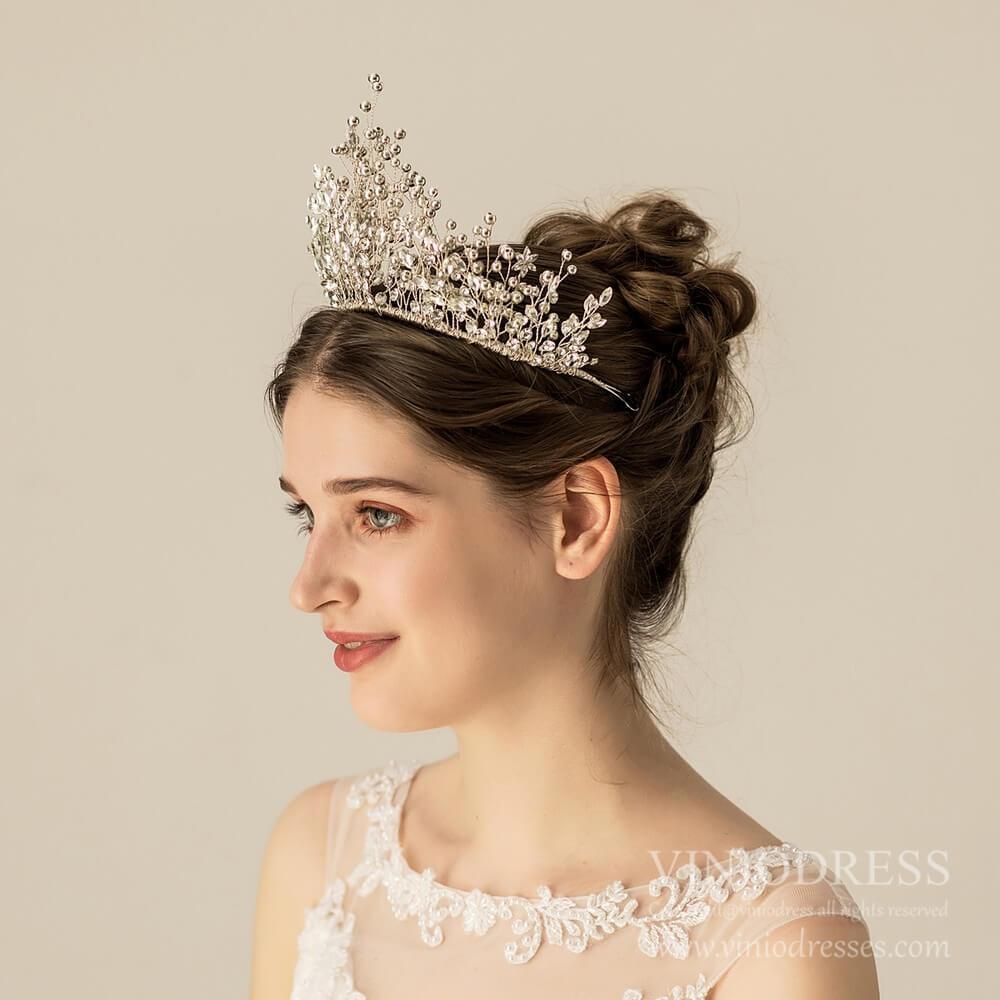 Vintage Luxury Silver Bridal Tiara Quinceanera Crown AC1231-Headpieces 2025 -Viniodress-Silver-