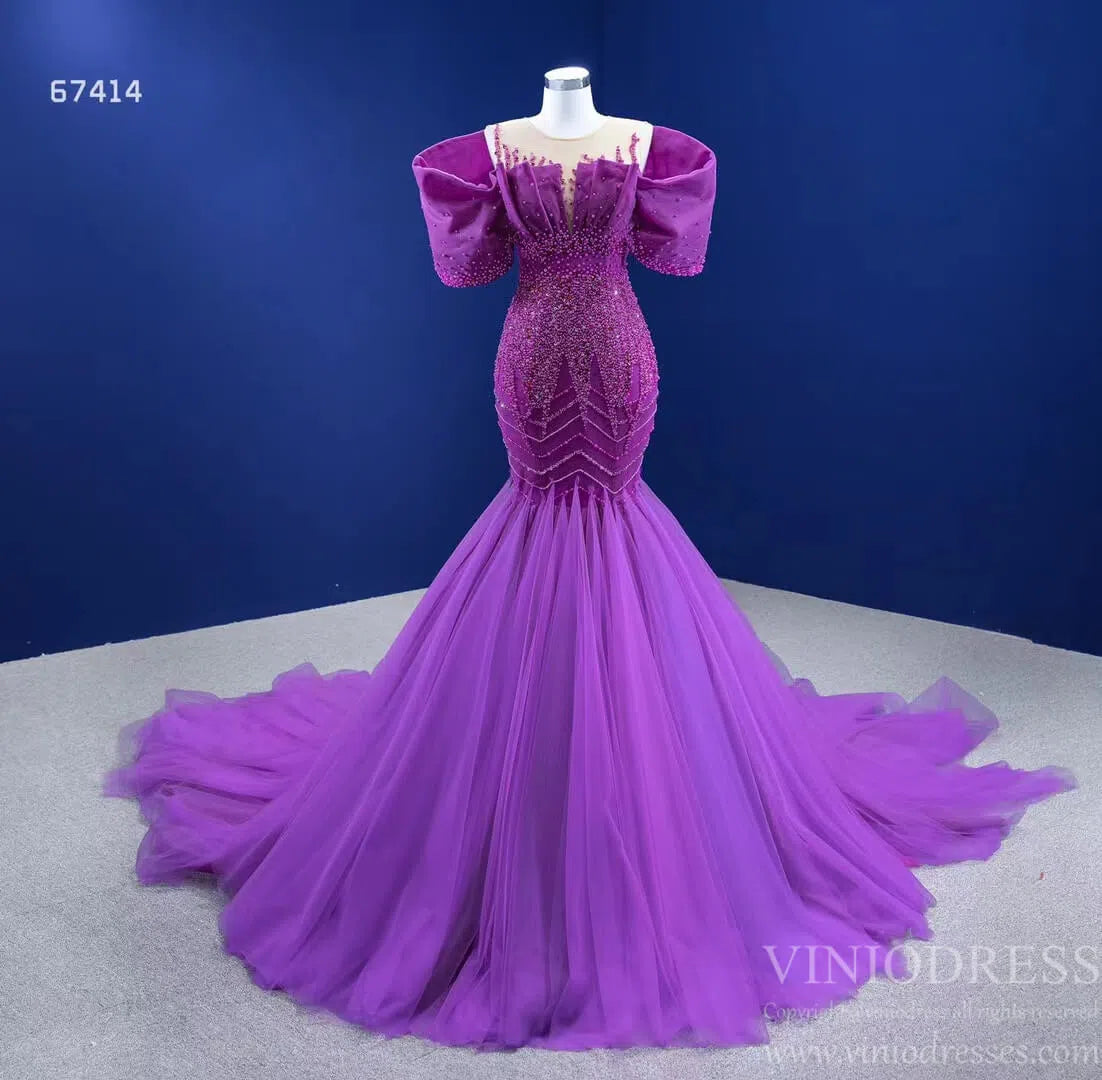 Vintage Magenta Mermaid Formal Dresses Purple Pageant Dress 67414-wedding dresses 2025 -Viniodress-Purple-Custom Size-