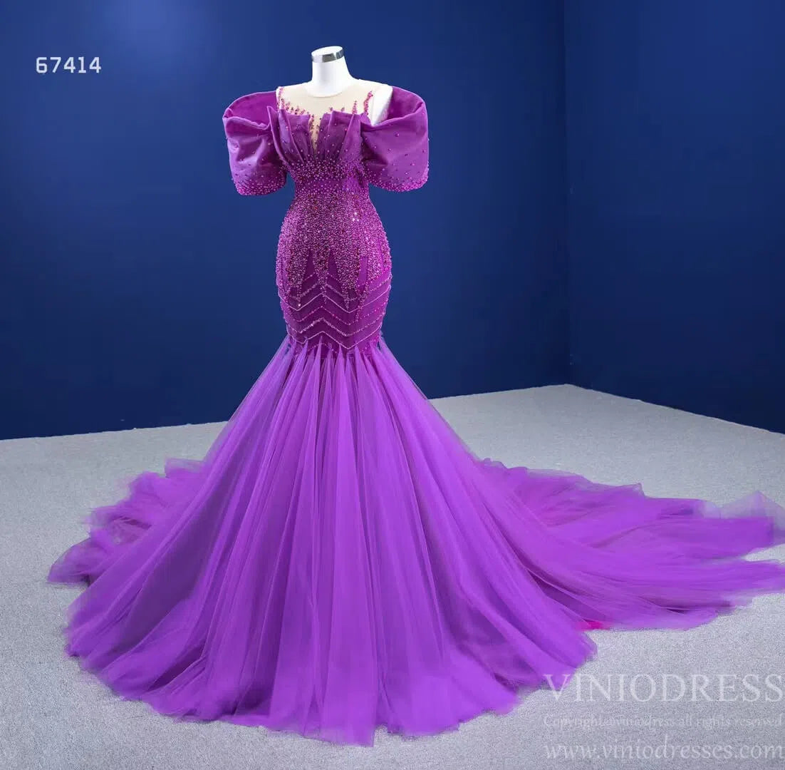 Vintage Magenta Mermaid Formal Dresses Purple Pageant Dress 67414-wedding dresses 2025 -Viniodress-Purple-Custom Size-