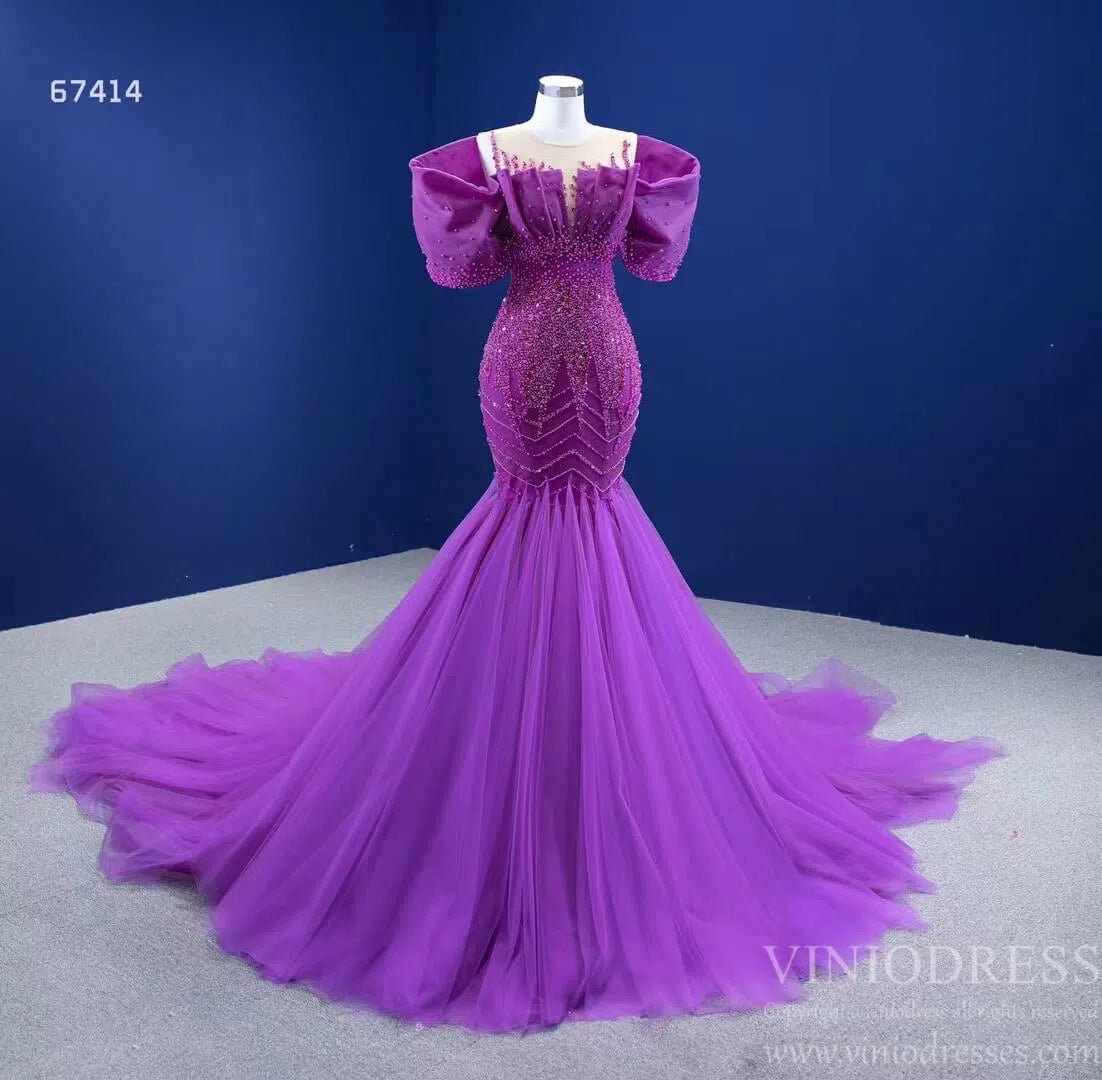 Vintage Magenta Mermaid Formal Dresses Purple Pageant Dress 67414-wedding dresses-Viniodress-Viniodress