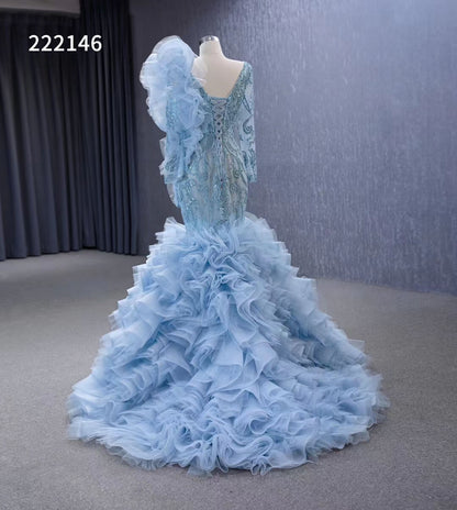 Vintage Mermaid Pageant Dress Long Sleeve Ruffled Wedding Dresses 222146-wedding dresses 2025 -Viniodress-Blush Pink-Custom Size-