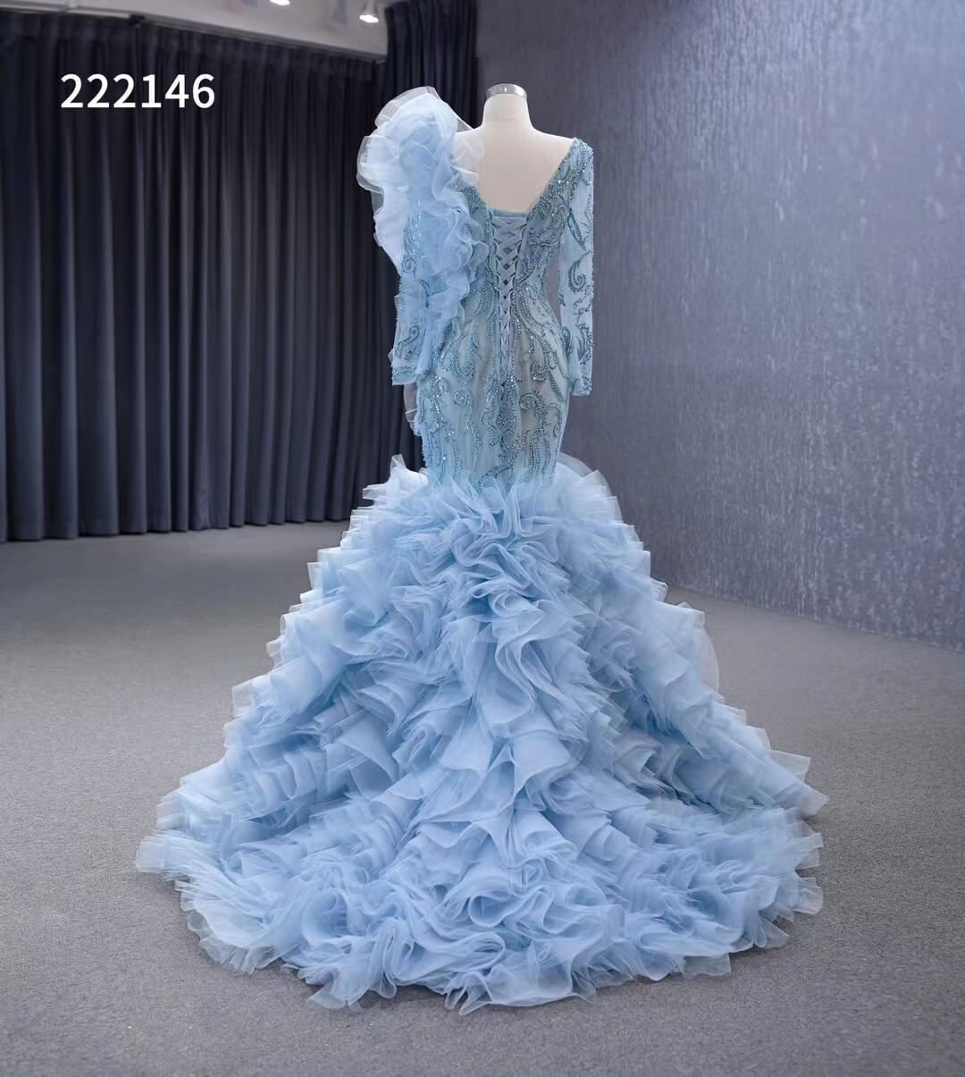 Vintage Mermaid Pageant Dress Long Sleeve Ruffled Wedding Dresses 222146-wedding dresses 2025 -Viniodress-Blush Pink-Custom Size-