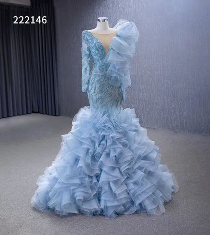 Vintage Mermaid Pageant Dress Long Sleeve Ruffled Wedding Dresses 222146-wedding dresses 2025 -Viniodress-Blush Pink-Custom Size-