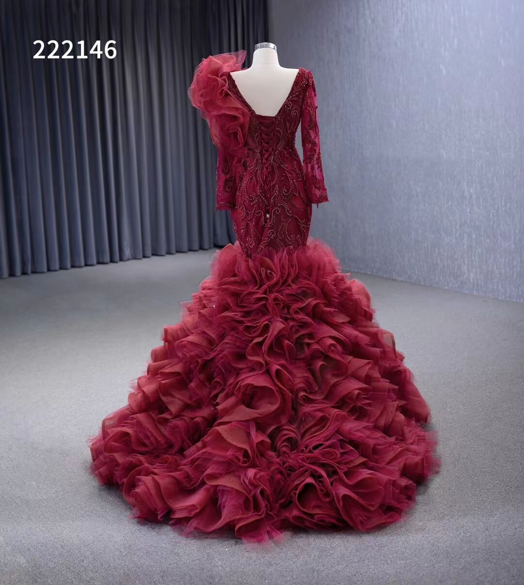 Vintage Mermaid Pageant Dress Long Sleeve Ruffled Wedding Dresses 222146-wedding dresses 2025 -Viniodress-Blush Pink-Custom Size-