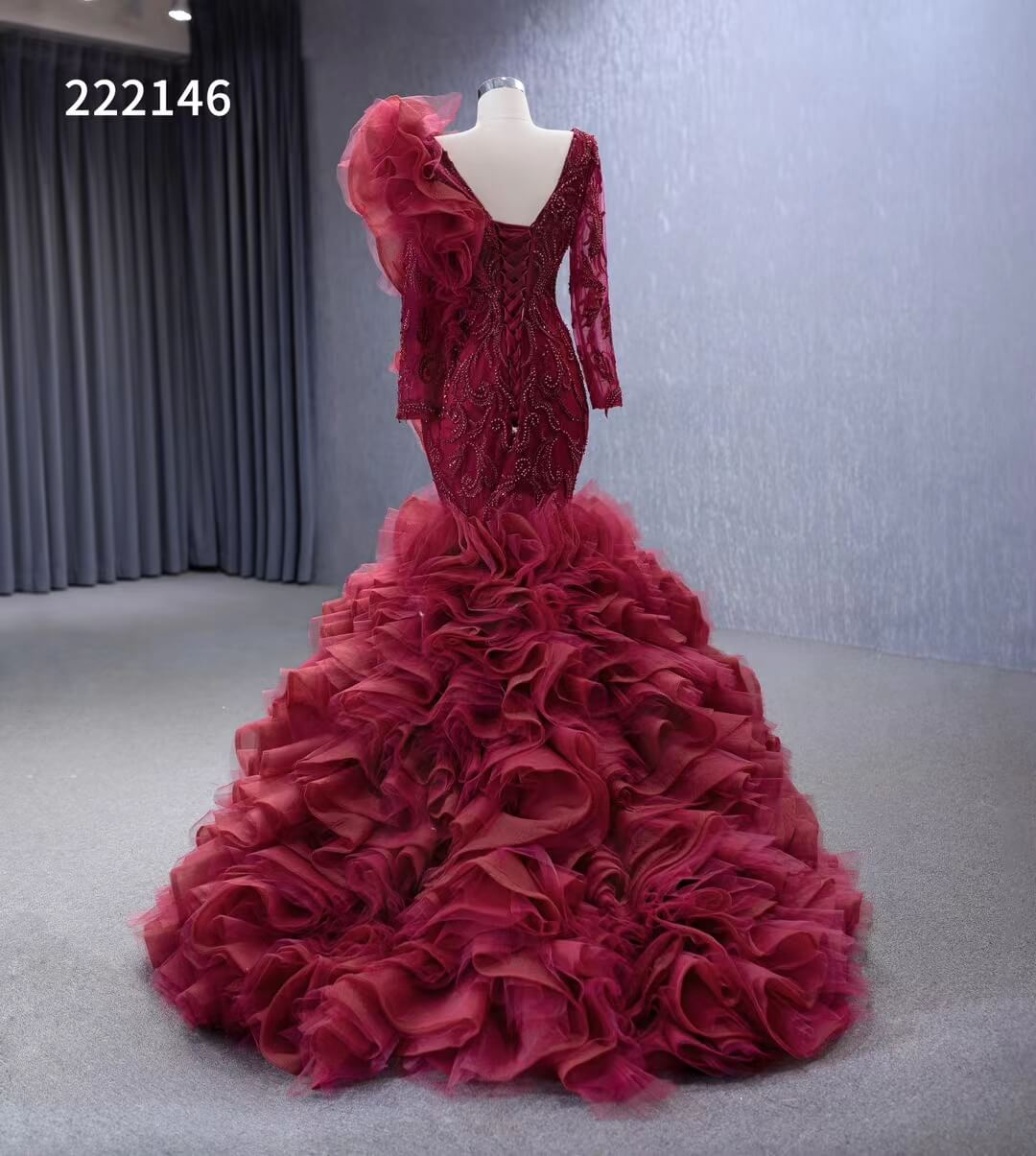 Vintage Mermaid Pageant Dress Long Sleeve Ruffled Wedding Dresses 222146-wedding dresses 2025 -Viniodress-Blush Pink-Custom Size-