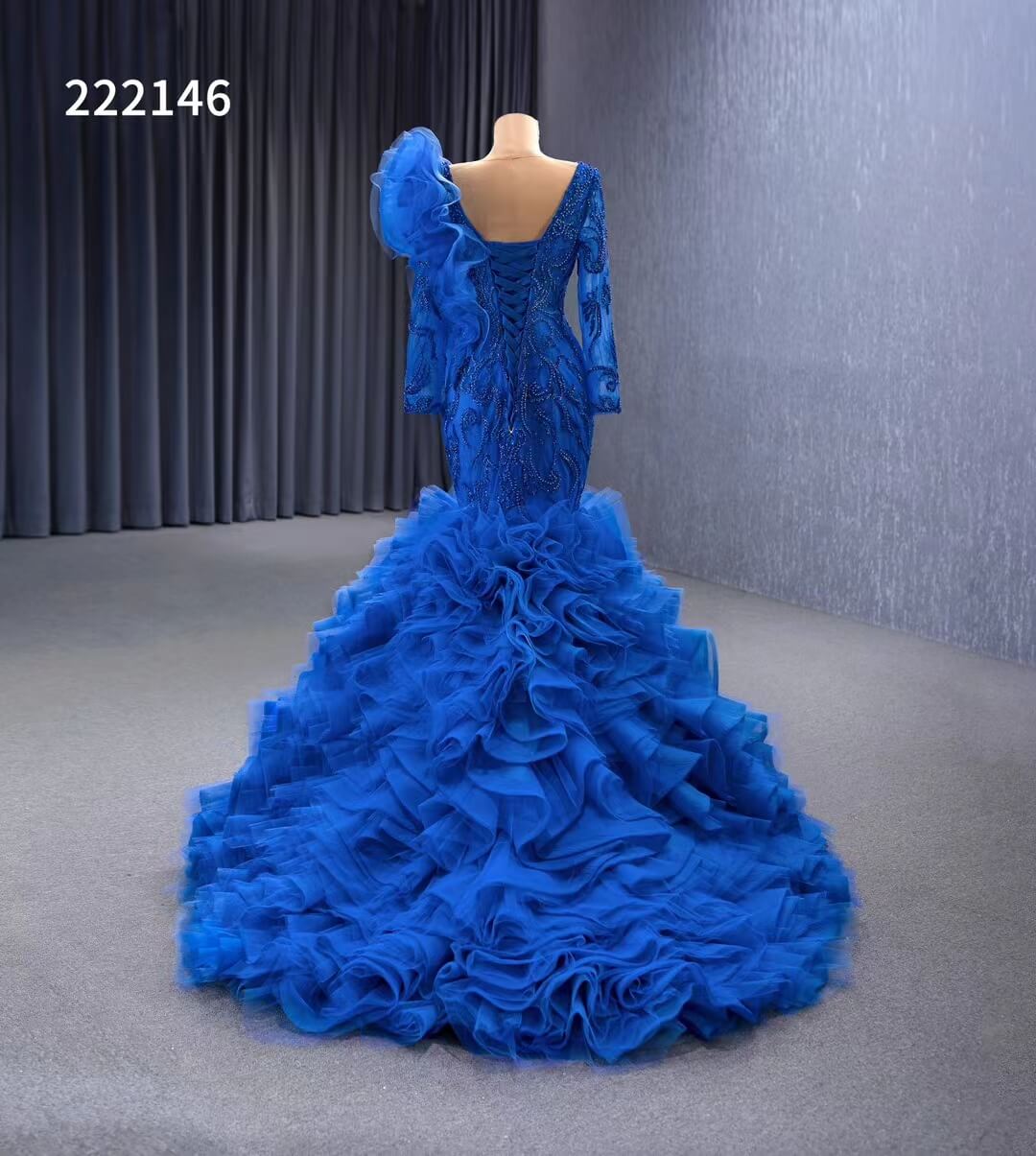 Vintage Mermaid Pageant Dress Long Sleeve Ruffled Wedding Dresses 222146-wedding dresses 2025 -Viniodress-Blush Pink-Custom Size-