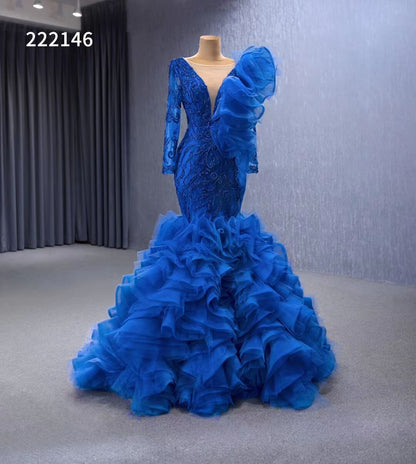 Vintage Mermaid Pageant Dress Long Sleeve Ruffled Wedding Dresses 222146-wedding dresses 2025 -Viniodress-Blush Pink-Custom Size-