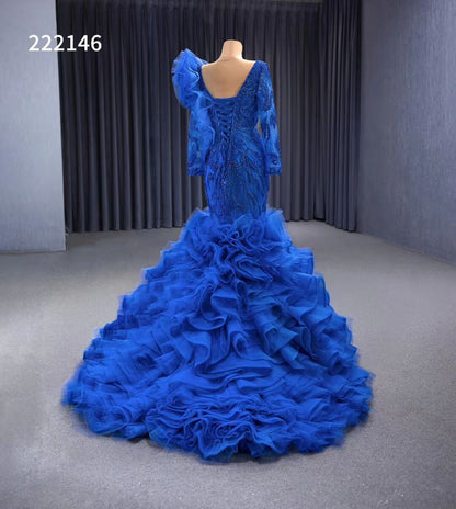 Vintage Mermaid Pageant Dress Long Sleeve Ruffled Wedding Dresses 222146-wedding dresses 2025 -Viniodress-Blush Pink-Custom Size-