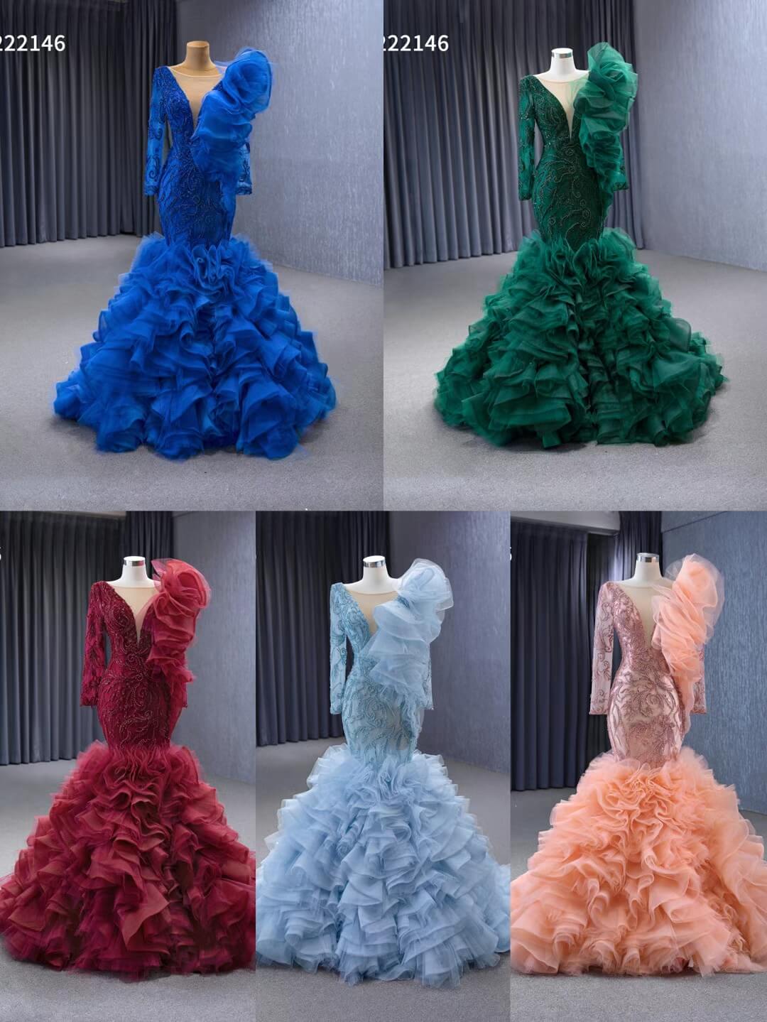 Vintage Mermaid Pageant Dress Long Sleeve Ruffled Wedding Dresses 222146-wedding dresses 2025 -Viniodress-Blush Pink-Custom Size-