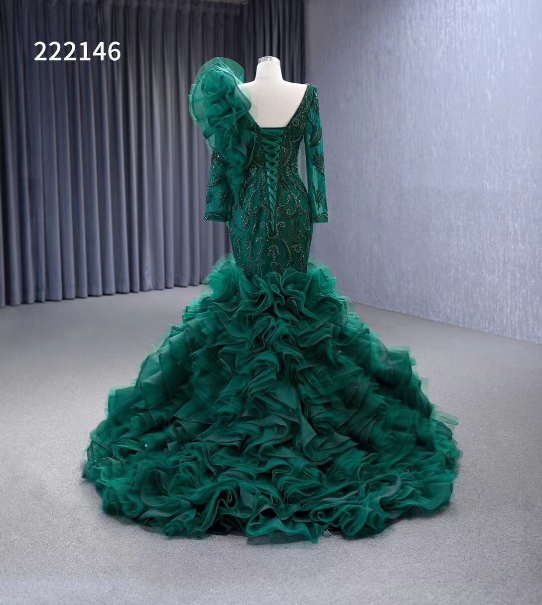 Vintage Mermaid Pageant Dress Long Sleeve Ruffled Wedding Dresses 222146-wedding dresses 2025 -Viniodress-Blush Pink-Custom Size-