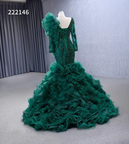 Vintage Mermaid Pageant Dress Long Sleeve Ruffled Wedding Dresses 222146-wedding dresses 2025 -Viniodress-Blush Pink-Custom Size-