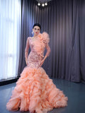 Vintage Mermaid Pageant Dress Long Sleeve Ruffled Wedding Dresses 222146