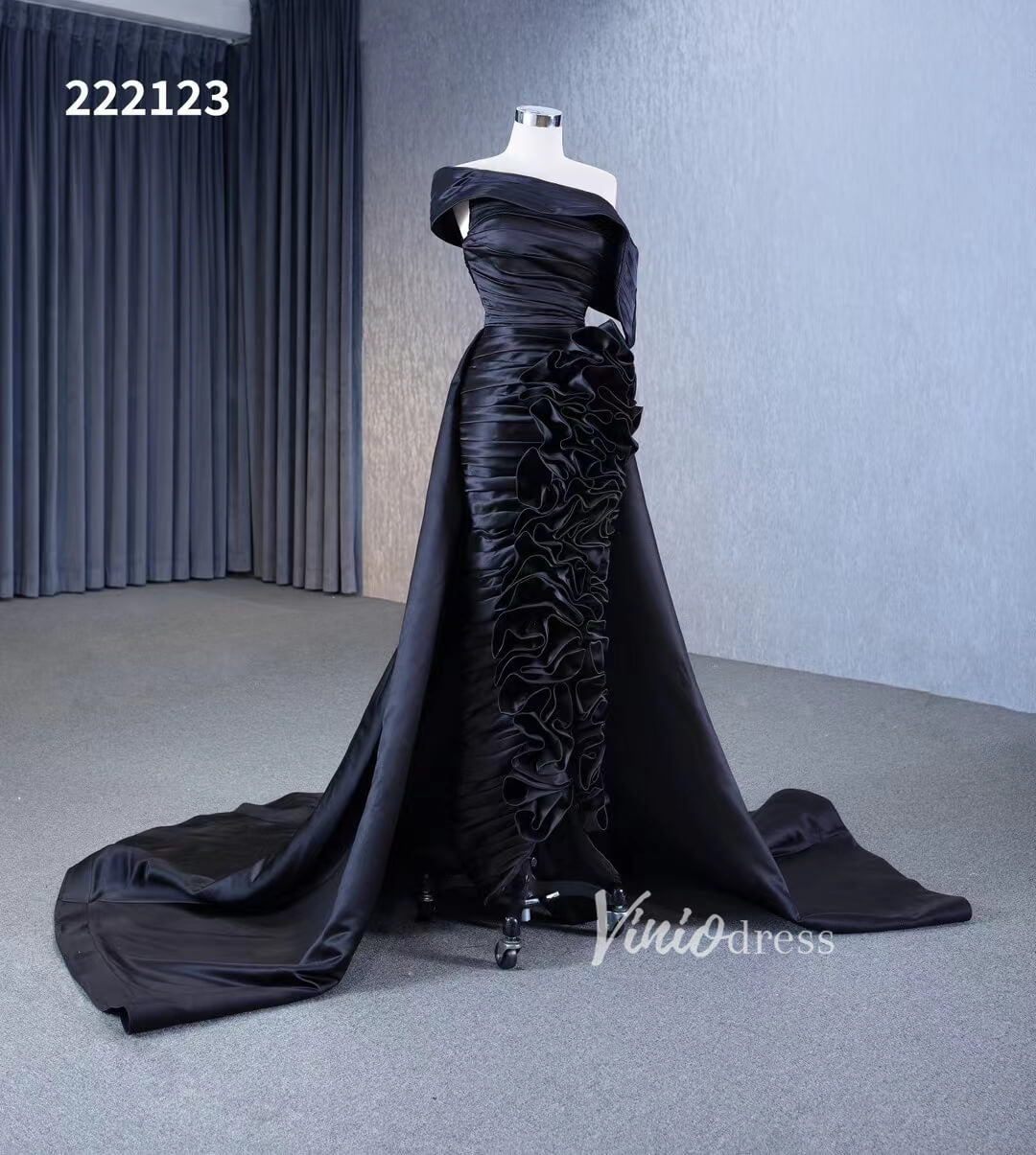 Vintage Mermaid Pageant Dress Ruffled Formal Dresses with Overskirt 222123-prom dresses 2025 -Viniodress-Black-Custom Size-