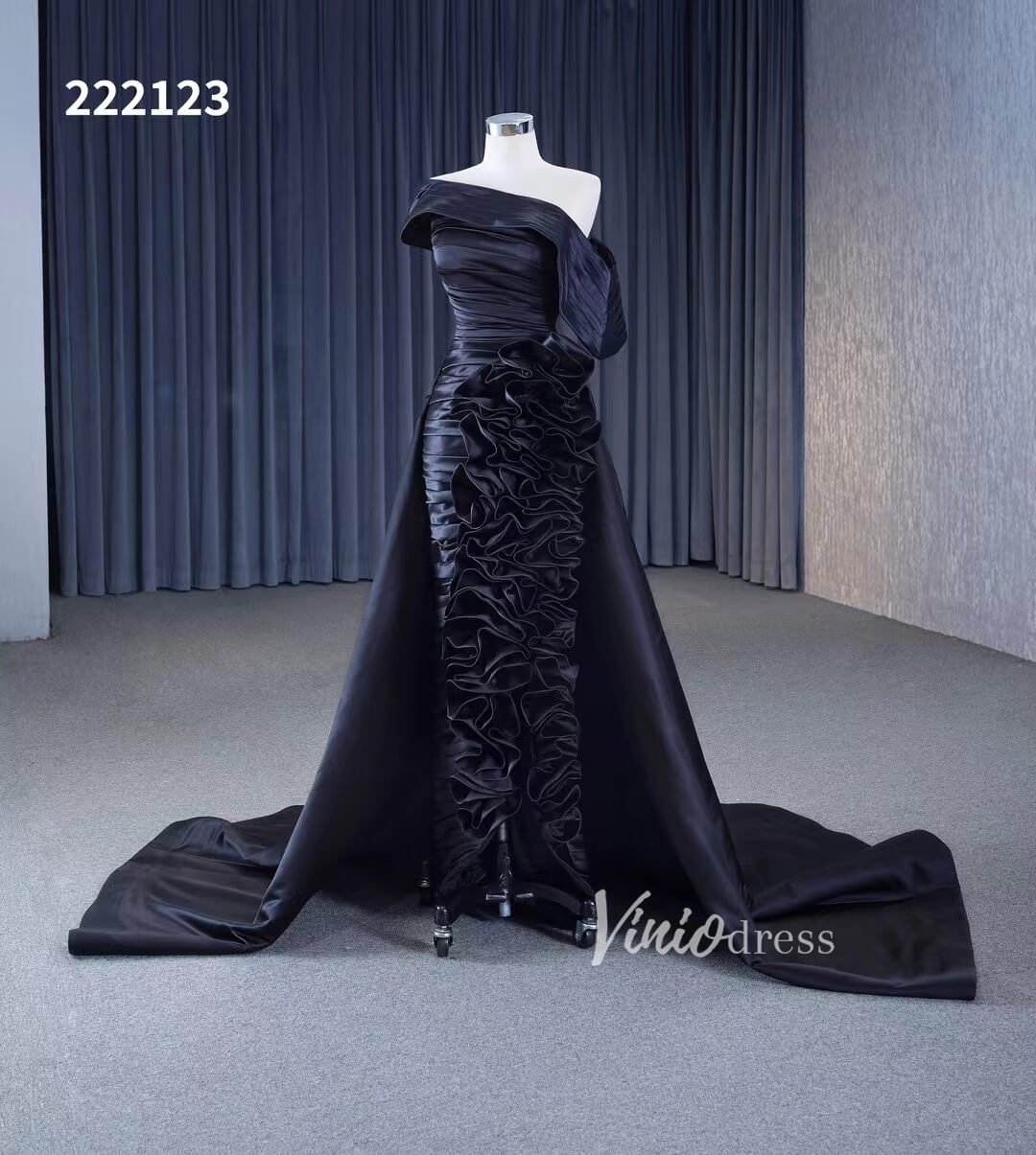 Vintage Mermaid Pageant Dress Ruffled Formal Dresses with Overskirt 222123-prom dresses 2025 -Viniodress-Black-Custom Size-