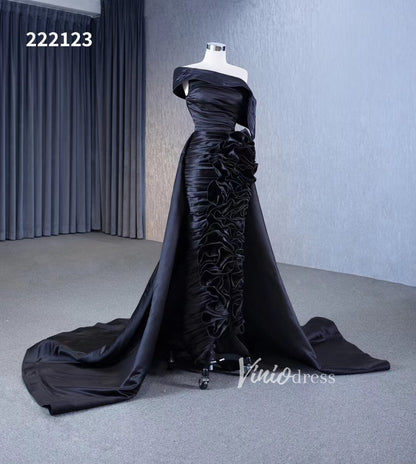Vintage Mermaid Pageant Dress Ruffled Formal Dresses with Overskirt 222123-prom dresses 2025 -Viniodress-Black-Custom Size-